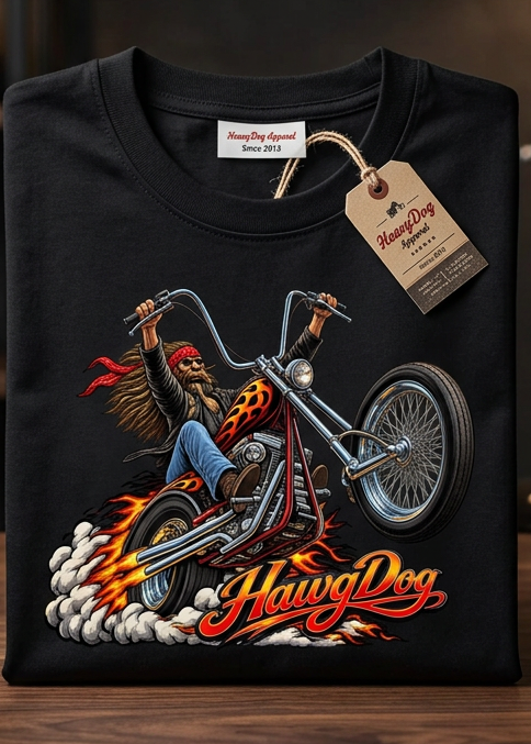Wild Wheelie men's tee shirt by HawgDog Gear, black, front