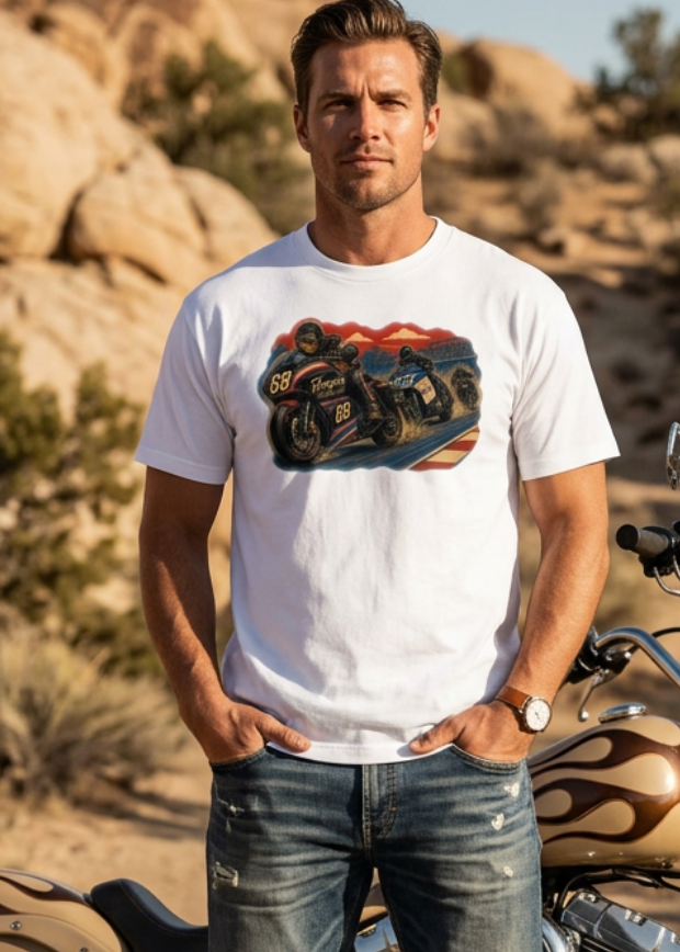 Bagger Dogs men's tee shirt by HawgDog Gear, white, front