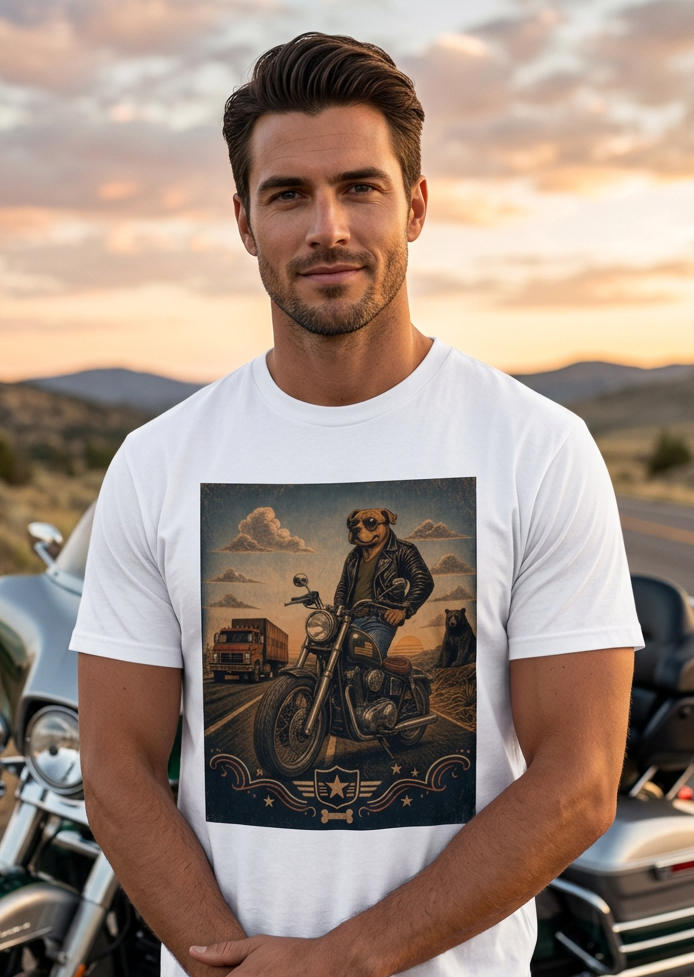 Keep on Bikin' men's tee shirt by HawgDog Gear, white, front