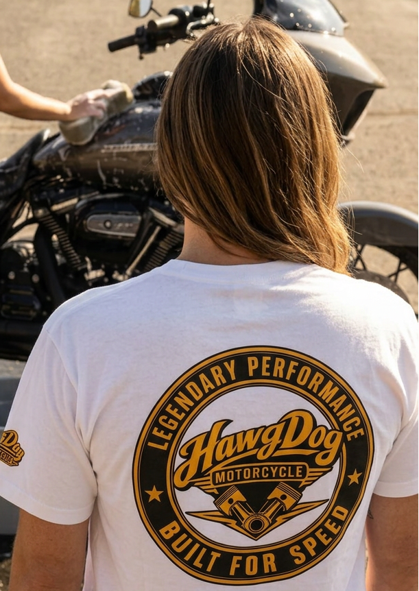 HawgDogs Polishing Patty Tee Shirt - Lucent White back, on model