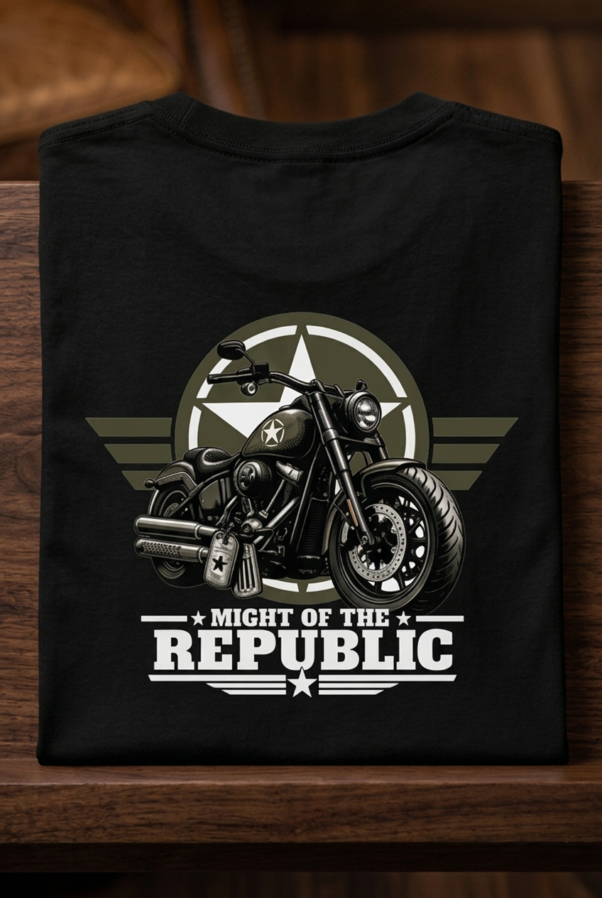 Might of The Republic men's tee shirt by HawgDog Gear (rear print), black, back