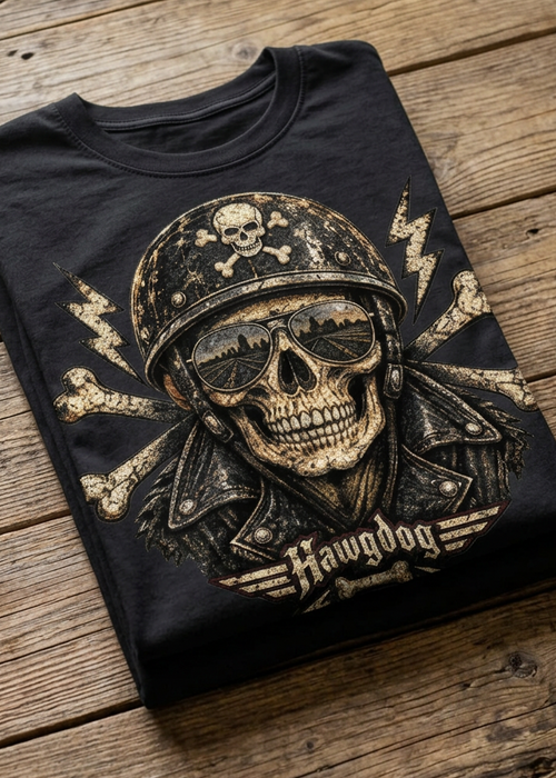 Billy Bones men's tee shirt by HawgDog Gear, black, front