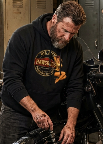 HawgDogs Camshaft Carol Hoodie - Black front, on model