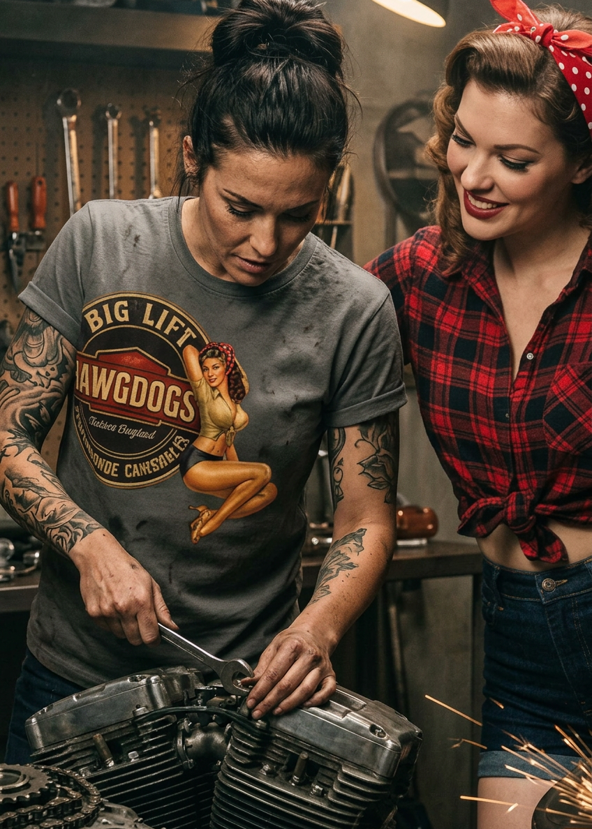 HawgDogs Camshaft Carol Tee Shirt - Charcoal Gray front, on model