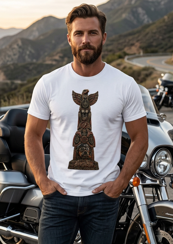 Totem Pooch men's tee shirt by HawgDog Gear, white, front