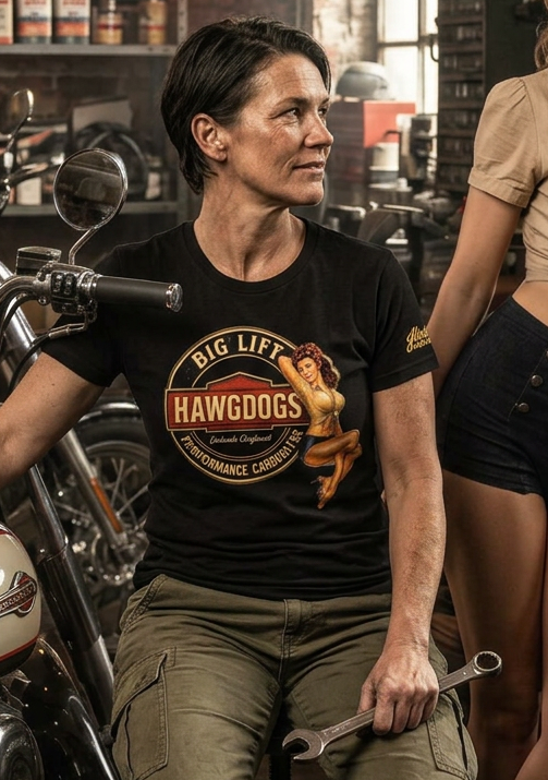 HawgDogs Camshaft Carol Tee Shirt - Classic Black front, on model