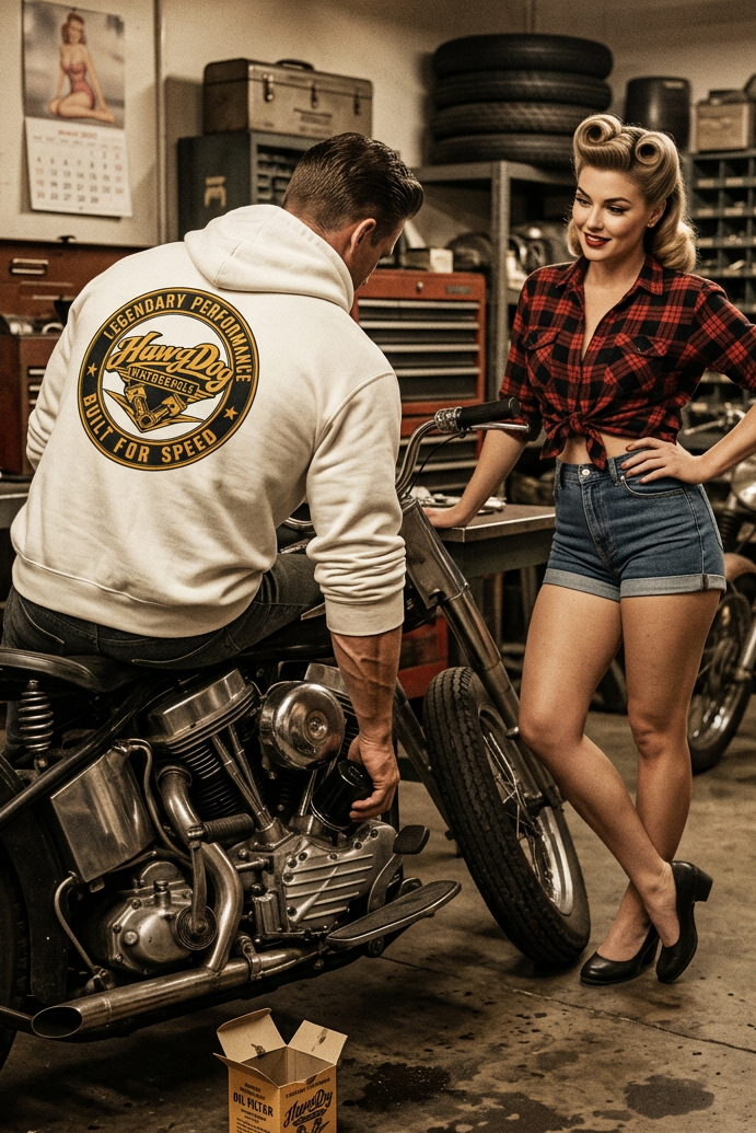 HawgDogs Oil Can Annie Hoodie - White back, on model
