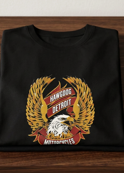 Front of the black Classic Gold Eagle men's tank top with the gold eagle crest graphic, laid flat on a wooden table