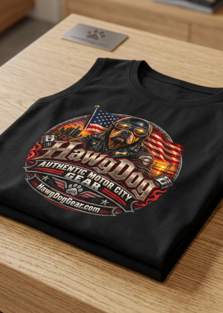 Back of the black Don't Tread Doggo women's crewneck tank with the coiled snake graphic, folded on a wooden table