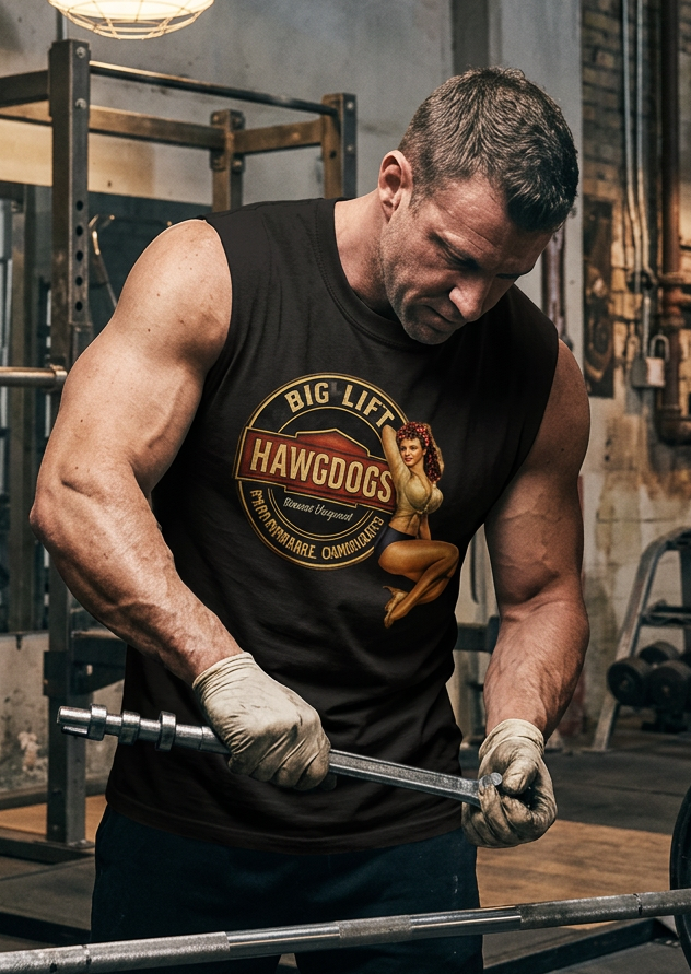 Man in the black Camshaft Carol men's tank top working in a custom metal shop