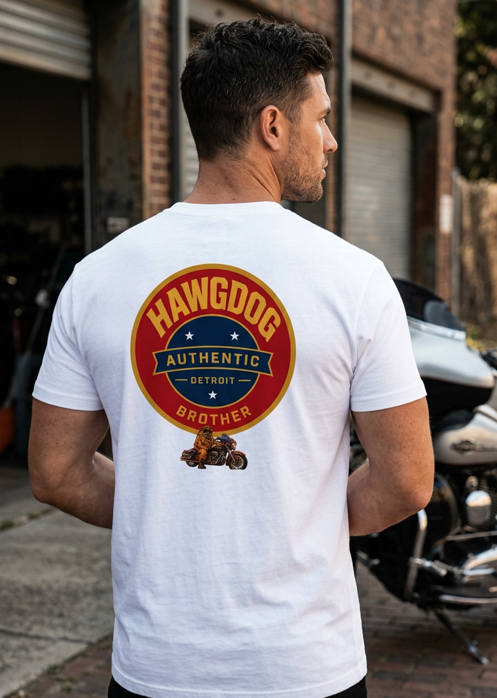 The Barkster men's tee shirt by HawgDog Gear, white, back