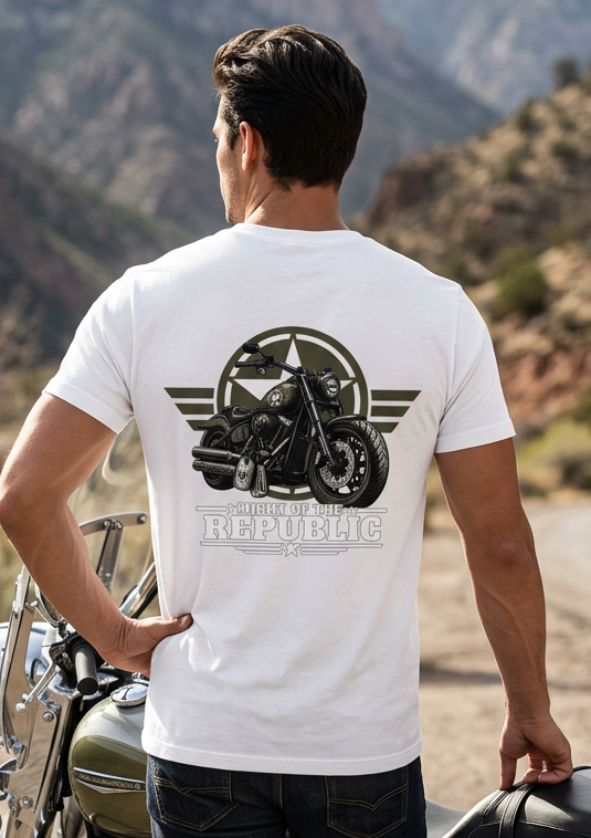 Might of The Republic men's tee shirt by HawgDog Gear (rear print), white, back