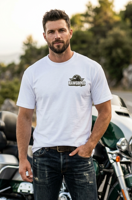 Might of The Republic men's tee shirt by HawgDog Gear (rear print), white, front