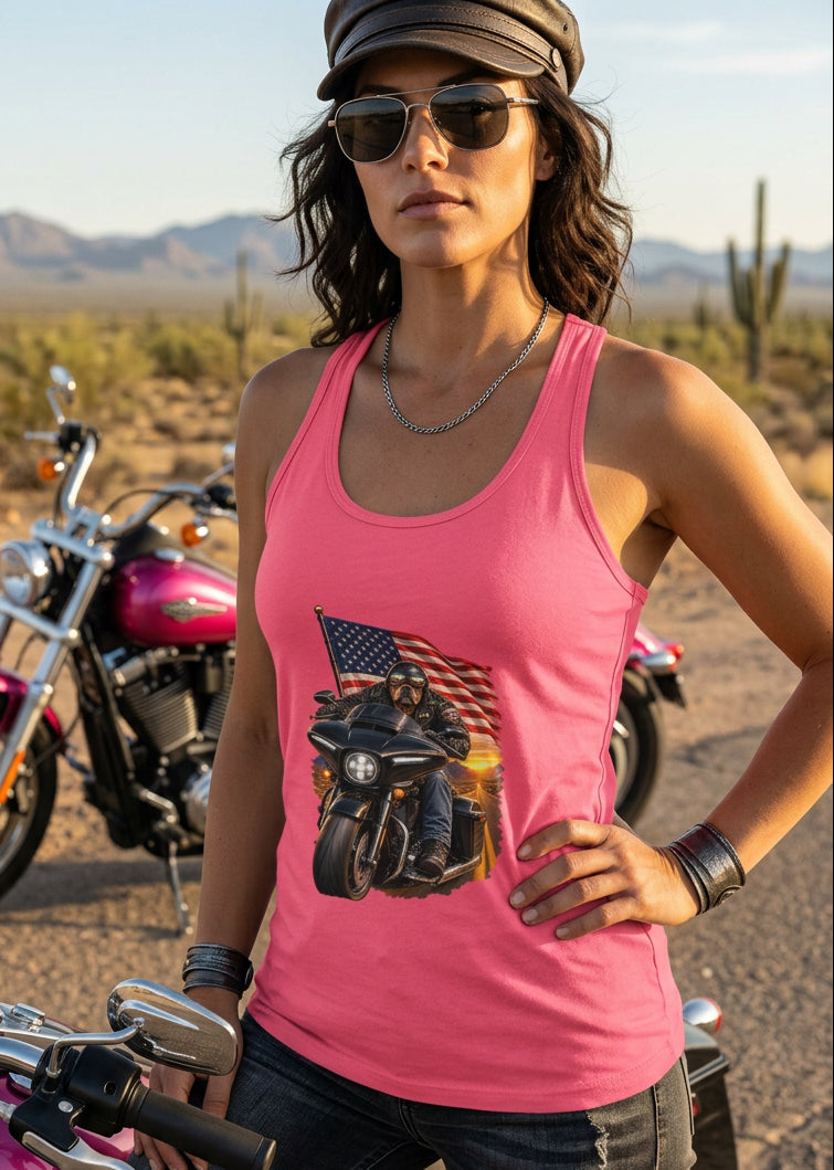 American Dog women's racerback tank top in Hot Pink, front view, by HawgDog Gear